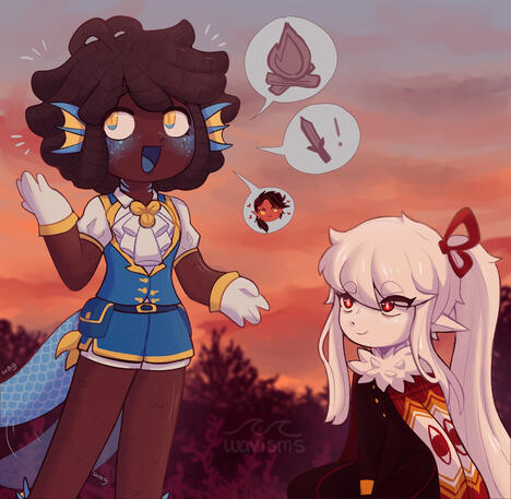 A good example of a mix &amp; match! One character is a full body, and the other is a half body.